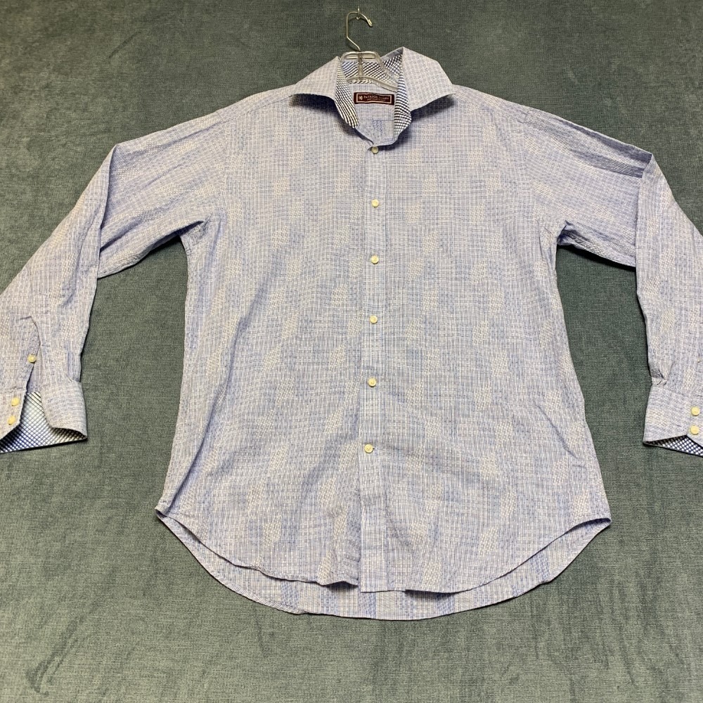 Patrick James West Coast Classic Shirt Mens M Blue Geometric Cotton Button Up